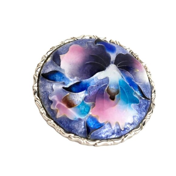 VTG BASSE-TAILLE‎ Art Glass Hand Made Flower Purple Orchid Pendant Brooch - Picture 2 of 6